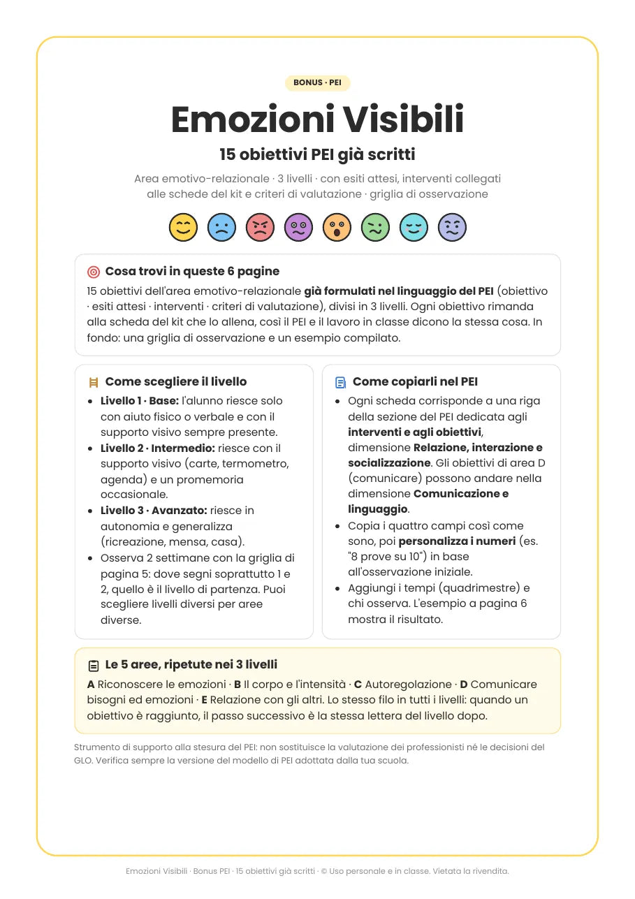 Copertina: 15 obiettivi PEI già scritti
